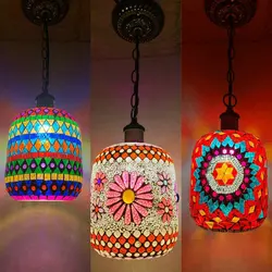 Bohemia Turkish Mosaic Lamp Handmade Stained Glass Sconce Bar Restaurant Retro Vintage Mediterranean LED Hanging Light E27