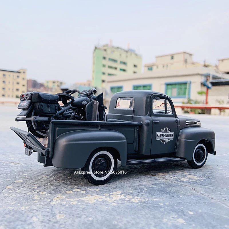 Maisto 1:24 1948 Ford F-1 pickup truck + motorcycle die-casting simulation alloy car model crafts decorative collection of toy t