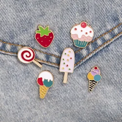 Ice cream Strawberry Fruit Cake Lollipop Enamel Pin  Brooch Bag Clothes Lapel Pin Sasha Away Badge Cartoon Jewelry Gift For Kids