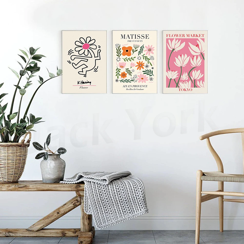 Set Of 3 Prints, Matisse Print, Matisse Cutout, Flower Market Print, Flower Market Poster, Set of Three Wall Art, Gallery Wall