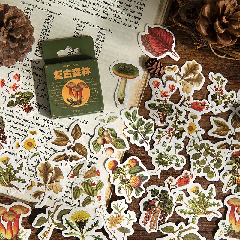 46 Pcs Boxed Sticker Retro Forest Hand Account Photo Album Decorative Stationery Label Stickers Flakes Diy Diary Scrapbooking