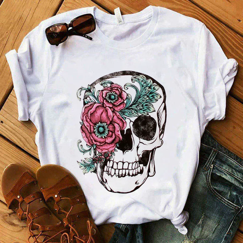 Summer Women's T-shirts Skull Deer Burlap Turban Tshirt Ladies Harajuku Graphic t shirts Short Sleeve Round neck tee shirt femme