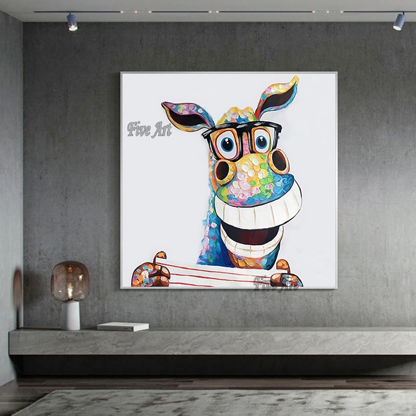 Unframed Modern Colorful Funny Animal Donkey Oil Painting, Wall Art Decoration, Home Custom Artwork, Bedroom Cartoon Picture