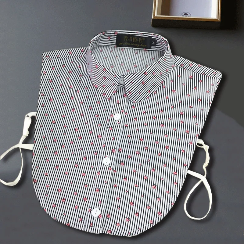 Camisa de cuello falso a rayas para mujer, cuello de solapa de algodón desmontable, cuello falso desmontable, camisa de media camisa para mujer,