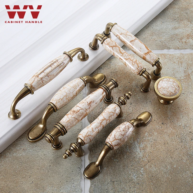 WV Marble Handle Garden Ceramic Ktchen Cabinet Storage Wardrobe Door Handles Dressers Closet Classical Furniture Knobs Pulls