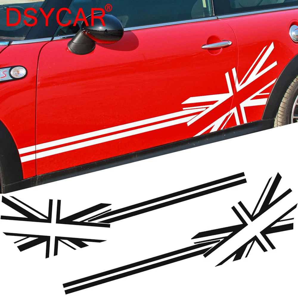 DSYCAR 1Pair Car Racing Lattice Door Side Stripes Body Decal Stickers Car Styling Accessories for BMW MINI Cooper S