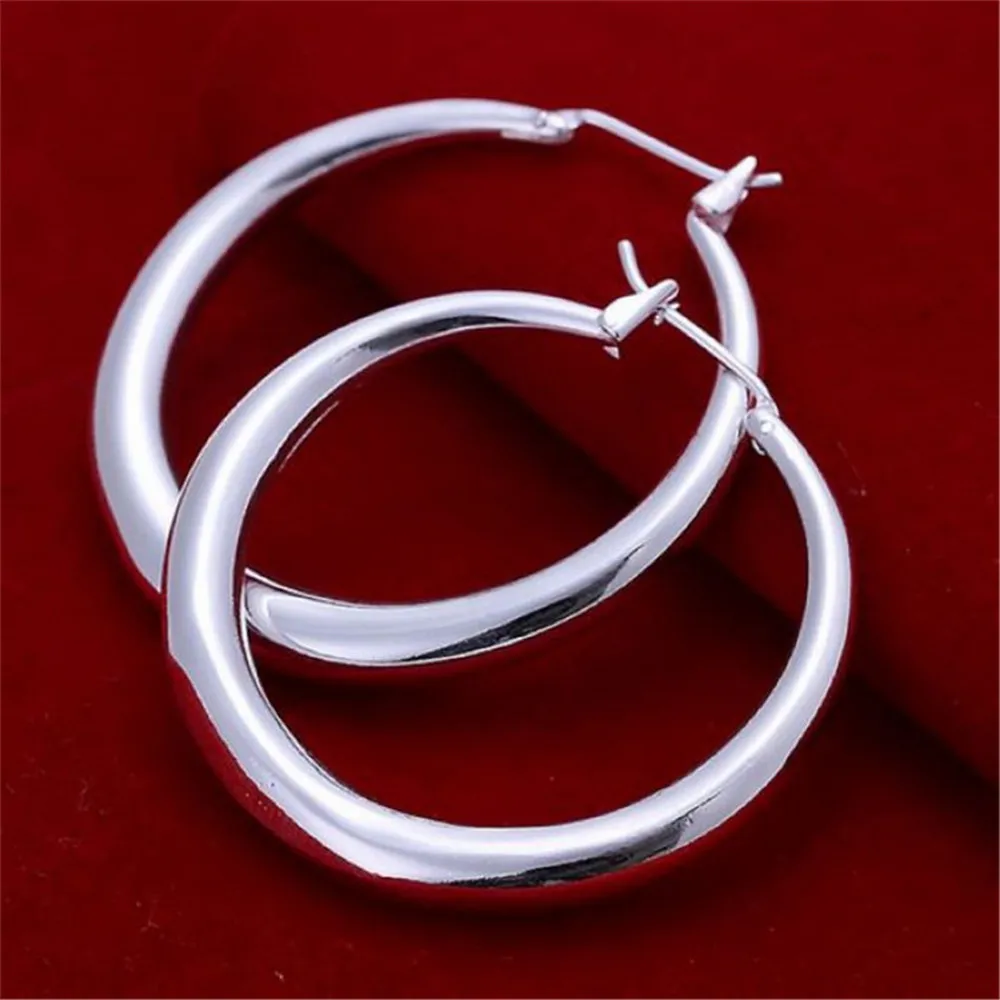 Fashion 925 Sterling Silver Round Mating Circle Earrings Charm Ladies Round Hoop Earrings Jewelry Aros De Plata