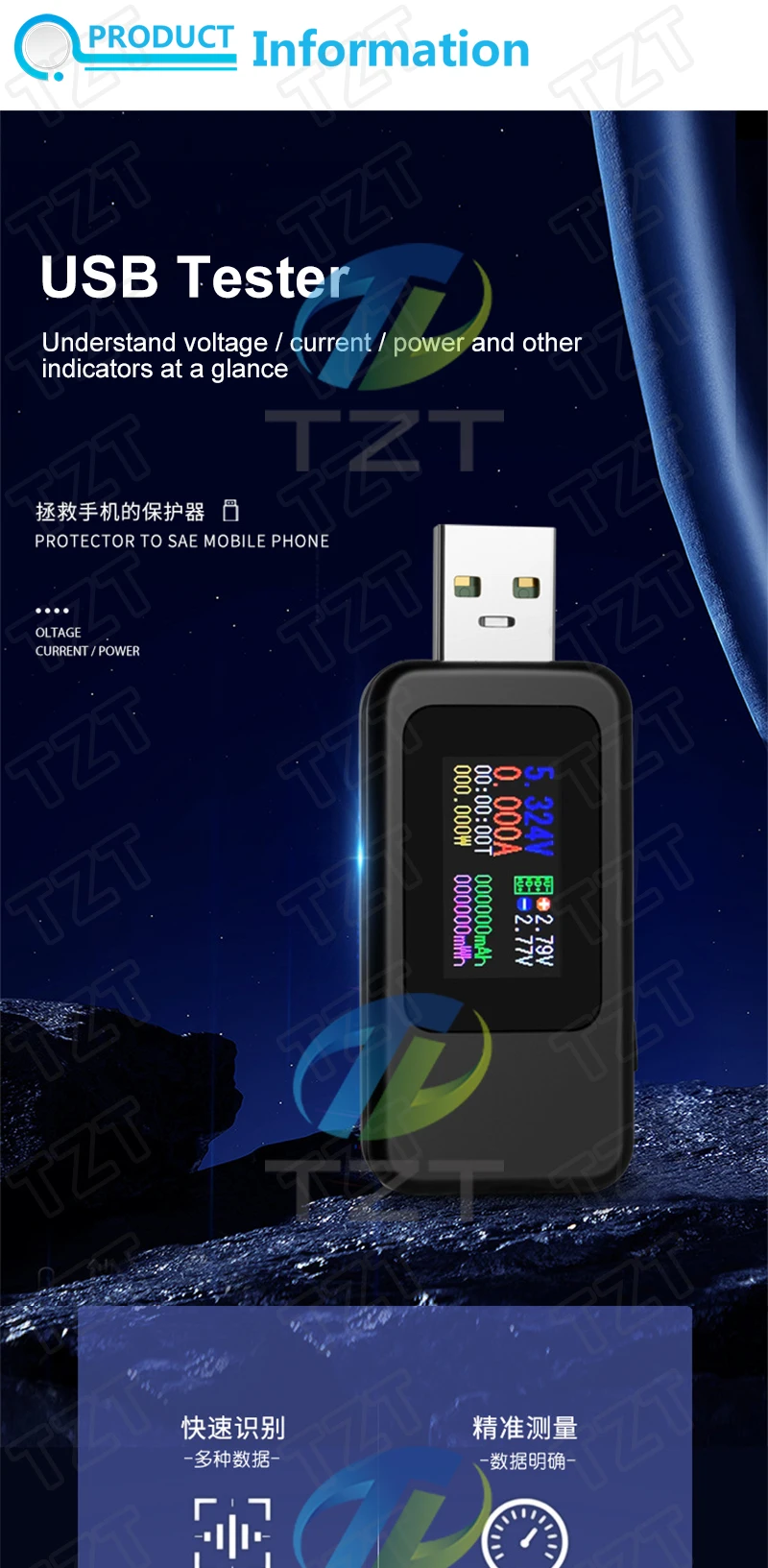 10-in-1-USB-Tester DC Digital Voltmeter Amperimetro Strom Spannung Meter Amp Volt Amperemeter Detektor Power Bank Ladegerät Anzeige – Detail 1