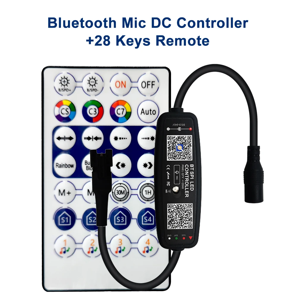 DC5-24V 28Key Bluetooth Music Led Controller Mic Remote For Individually Addressable 3Pin Strip Light Mobile App 5050 RGB Pixels