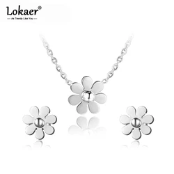 Lokaer 316L Stainless Steel Dazzling Daisy Flower Choker Neckalce Earrings Sets Office Style Lovely Set Jewelry For Women SE043