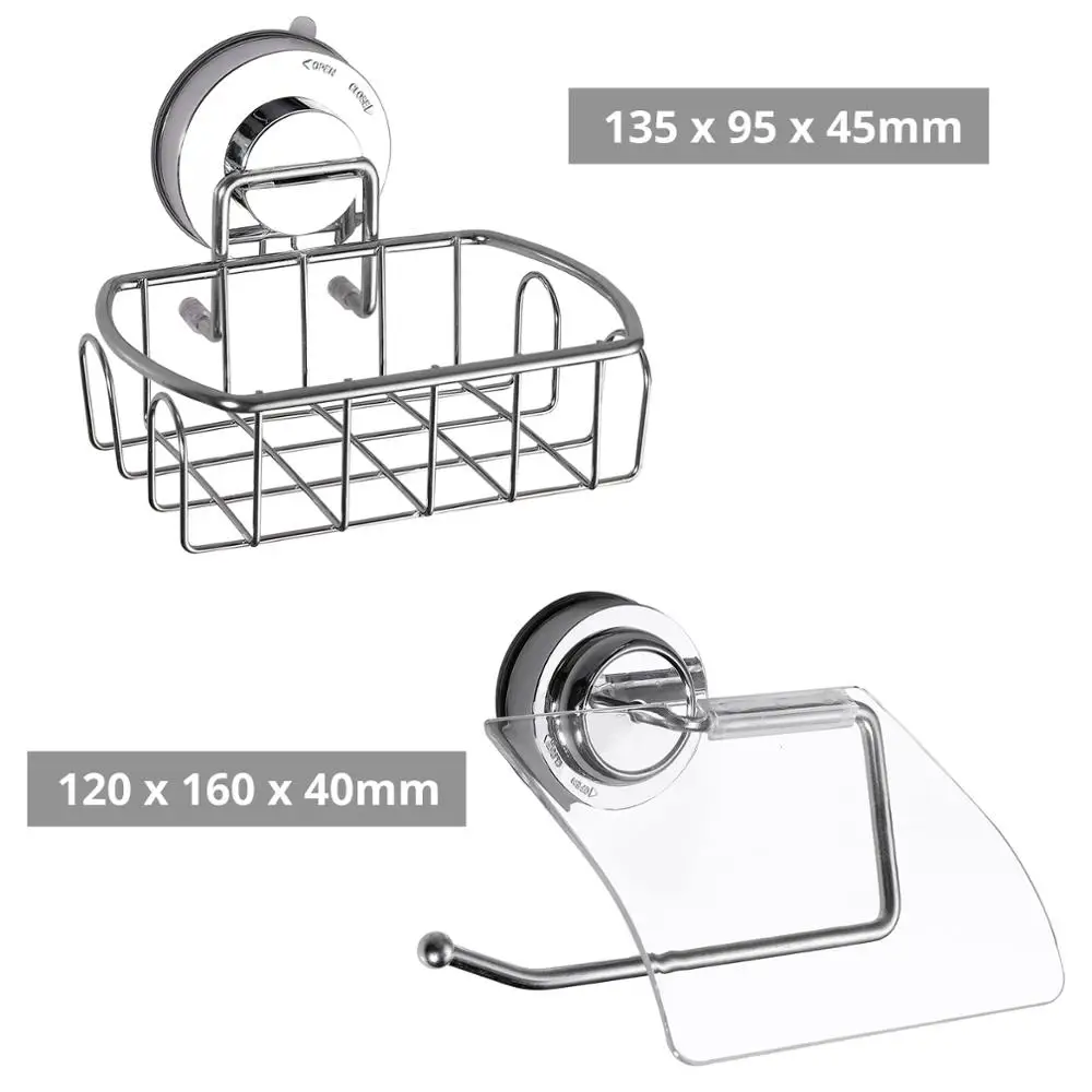 Proster 4pcs/set Bath Hardware Set with Suction Cup Hook Soap Dish Paper Towel Holder Storage Basket Stainless Steel No Drilling