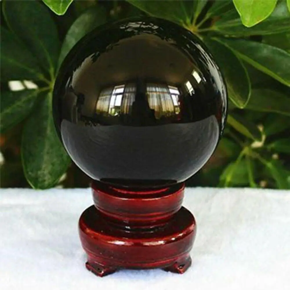 40mm Asian Natural Black Obsidian Sphere Large Crystal Ball Healing Stone