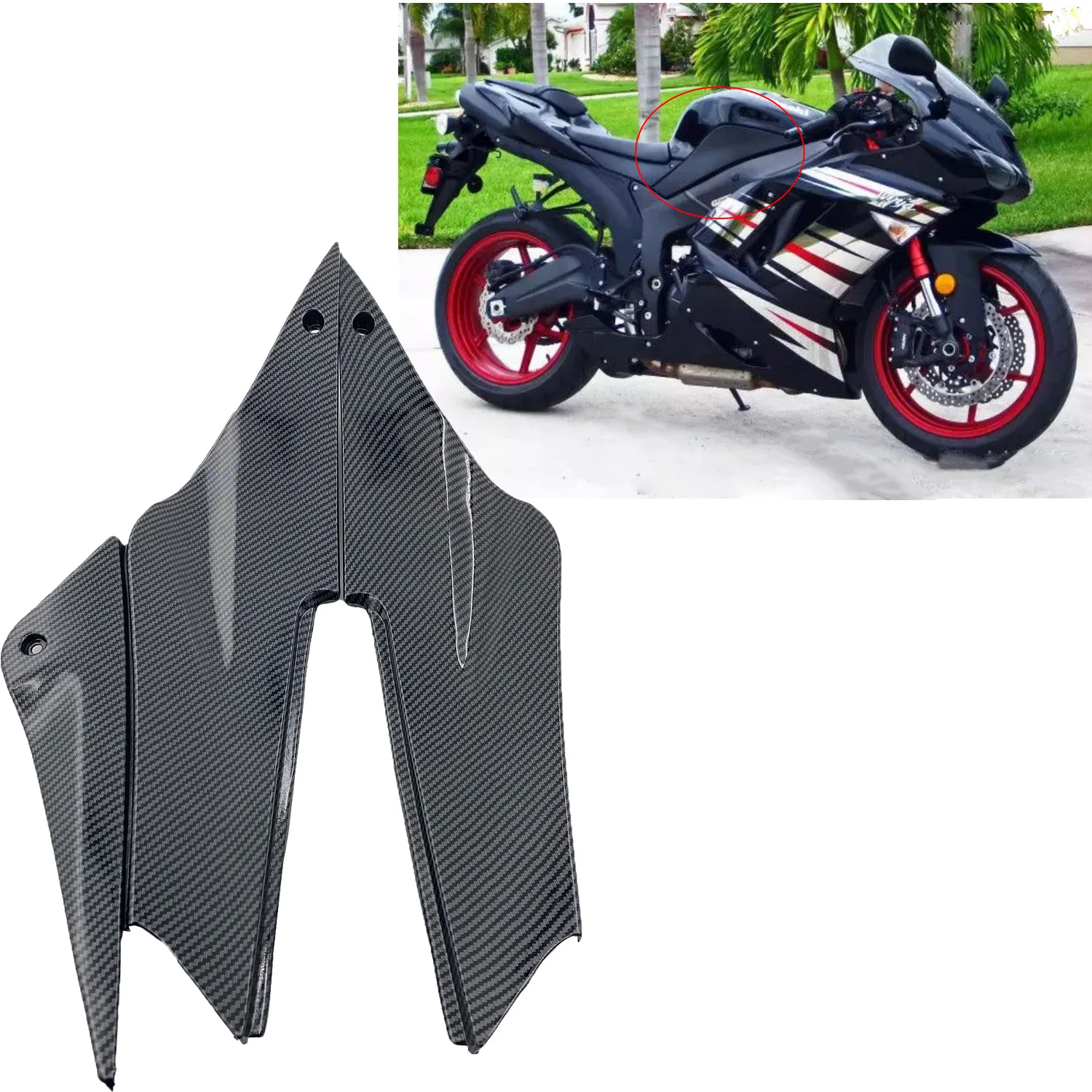 

Carbon Fiber Painting Gas Tank Side Cover Panels Trim Fairing For Kawasaki ZX6R 636 2005 2006