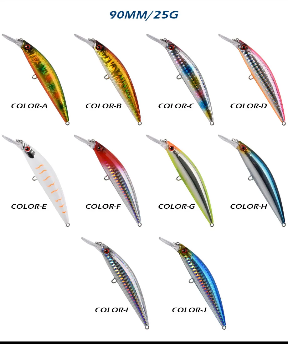 ALLBLUE Schwerer Minnow 90 mm/110 mm sinkender Jerkbait Longcast Angelköder Salzwasser Seebarsch Kunststoff Kunstköder Tackle – Detail 8