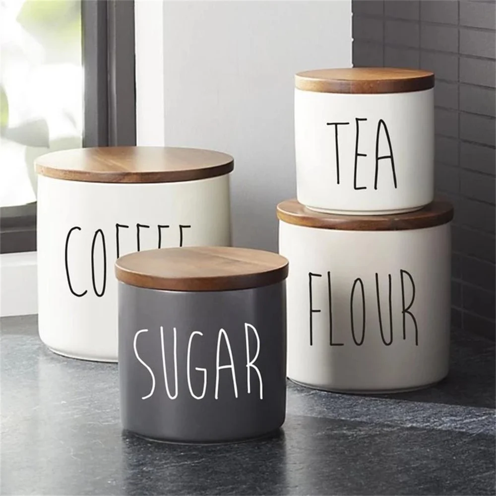 Creative English Letters Wall Sticker Kitchen Storage Canisters Jars Decal Glass Label Kitchen Cup Glass Jar Stickers Home Dec