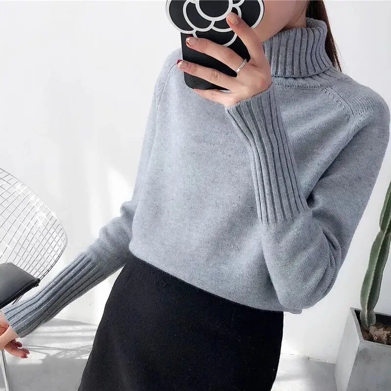 OHRYIYIE Autumn Winter Women Knitted Turtleneck Sweater Casual Soft Jumper Slim Cashmere Elasticity Pullovers Tops Female