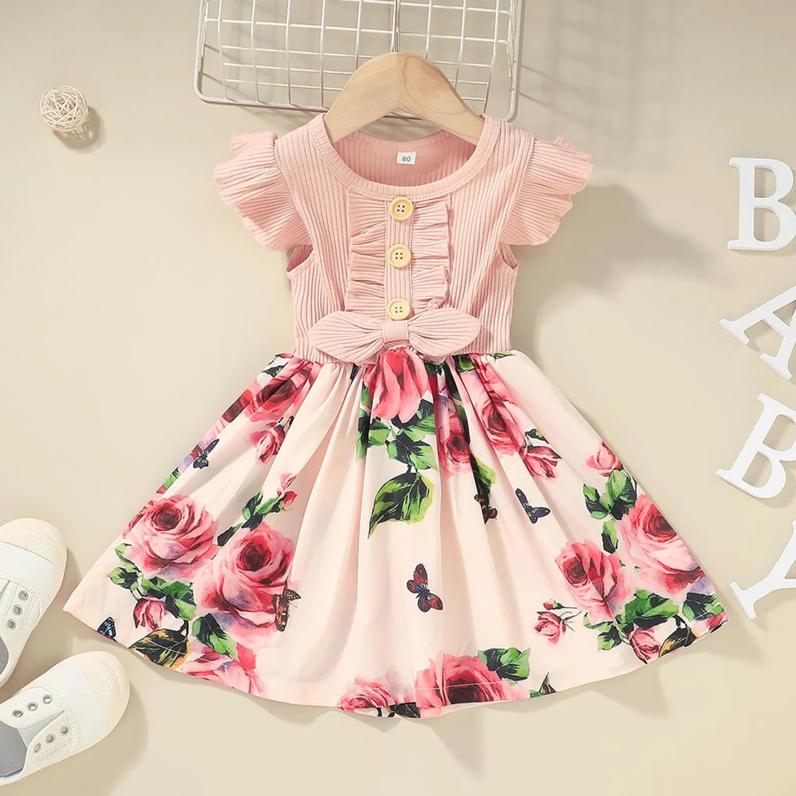 

Girls Dress 1-5Y Toddler Girls Summer Dresses 2023 Fly Sleeve Ribbed Floral Dress Girls Party Princess Dresses vestidos niña