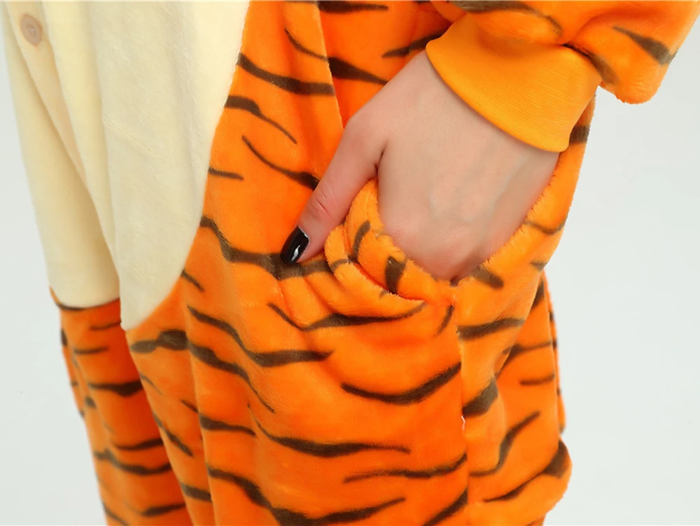 Halloween Tiger Onesies Costume Cartoon Unisex-adult Men Couple Animals Tiger Pajamas Hooded Sleepwear Women Cosplay Jumpsuit