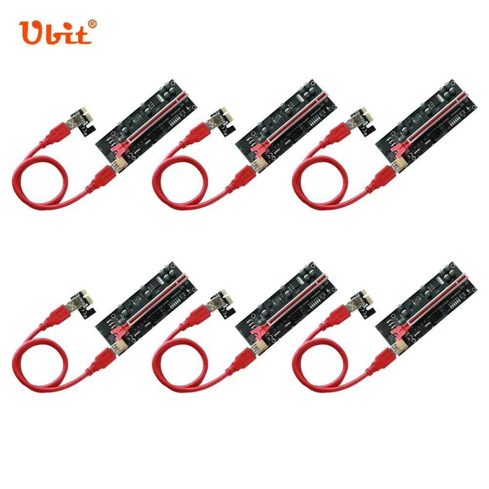 

6x Ubit PCI Express Adapter USB3.0 VER010S-Plus LED PCI-E Riser Cable 6pin Sata 1x to 16x Extension Card For ETHEREUM Mining