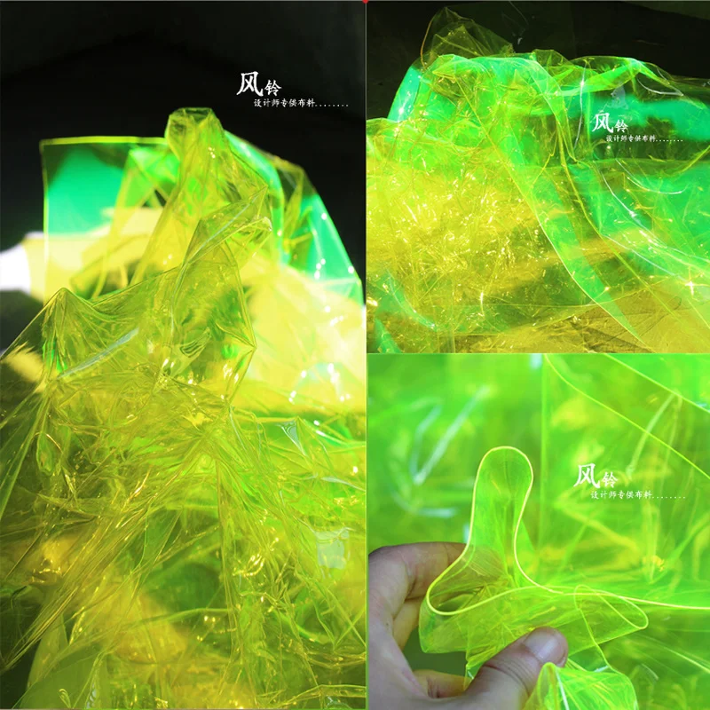 Stiff TPU Fabric Fluorescent Green PVC Liquid Film DIY Waterproof Raincoat Shoes Bag Decor Coat Plastic Clothes Designer Fabric