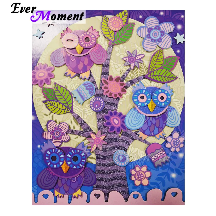 Ever Moment Diamond Painting Owl Tree Full Square Drill Picture Of Rhinestone Diamond Embroidery Decoration Mosaic ASF1857