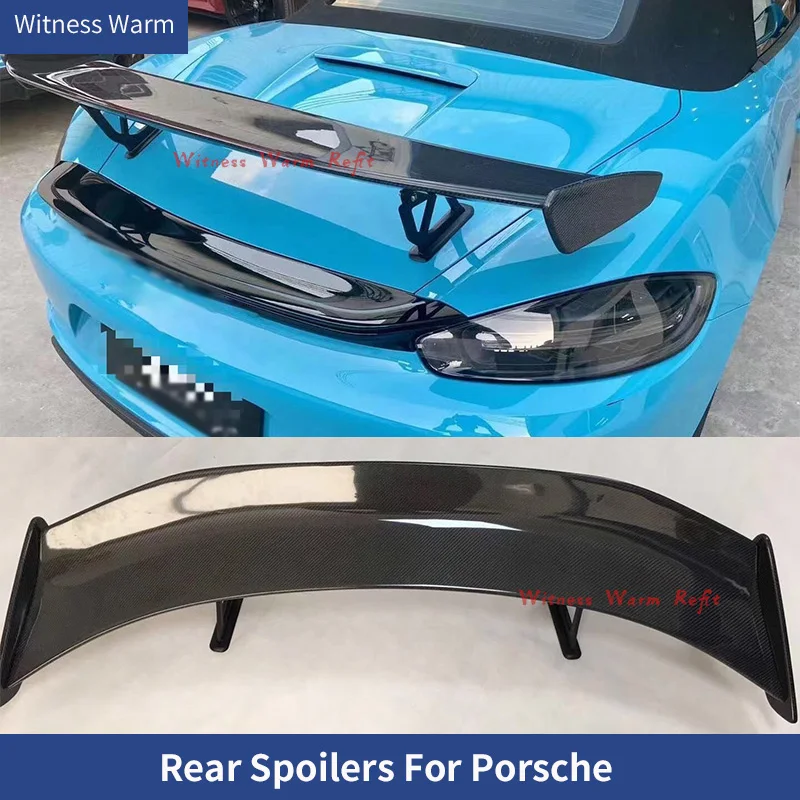 Real Carbon Fiber FPR Auto Hinten Flügel Stamm Lip Spoiler Für Porsche Cayman Boxster 718 987 997