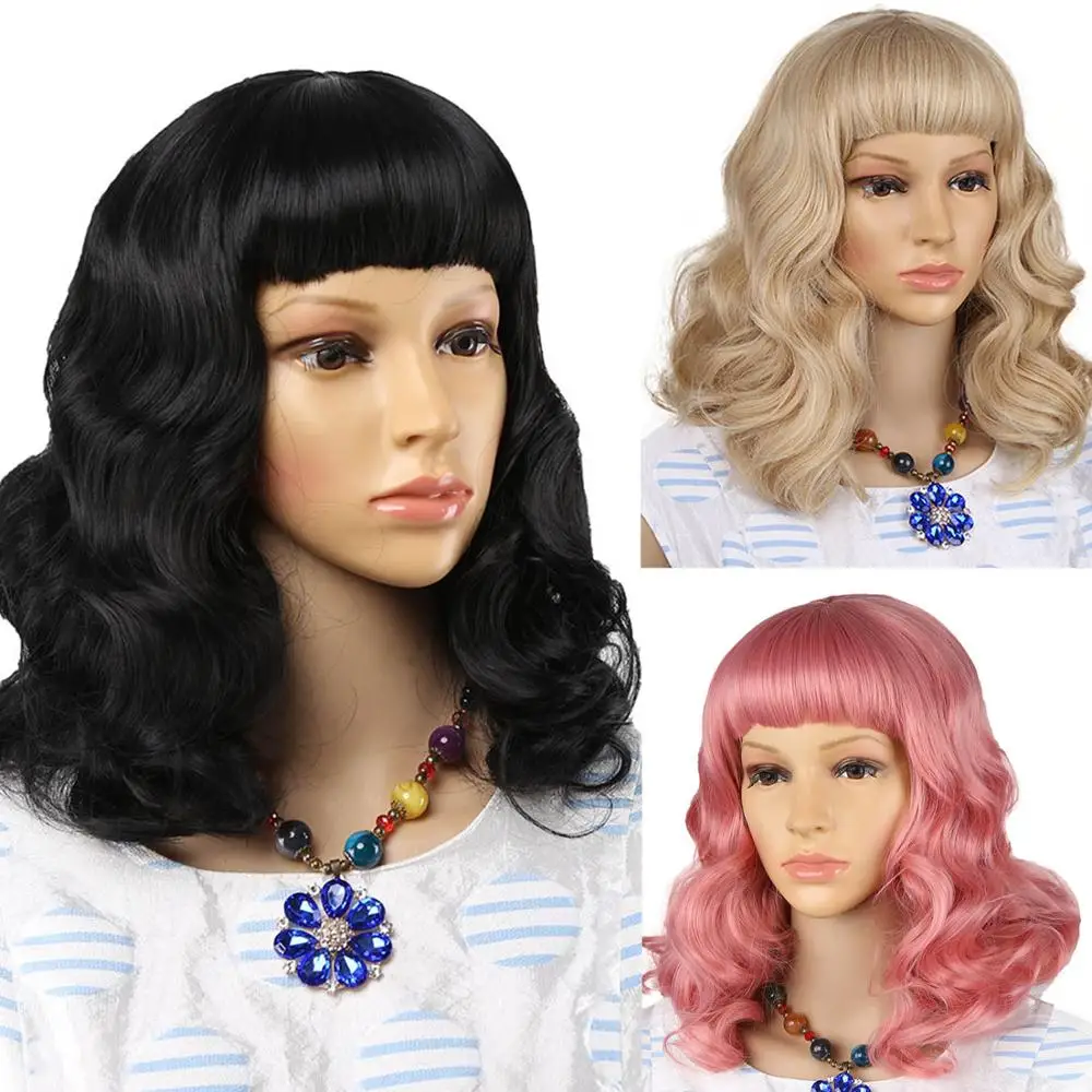 Amir Straight Black Synthetic Wigs With Bangs For Women Medium Length Hair Bob Wig Heat Resistant bobo Hairstyle Curly wigs