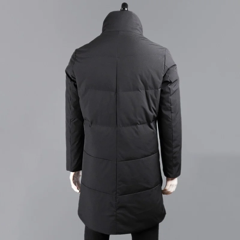 Street High Stand Collar Winter Outerwear Mens Down Coat Solid Color Zipper Casual Overcoat Zipper Thick Warm Long Jacket Male