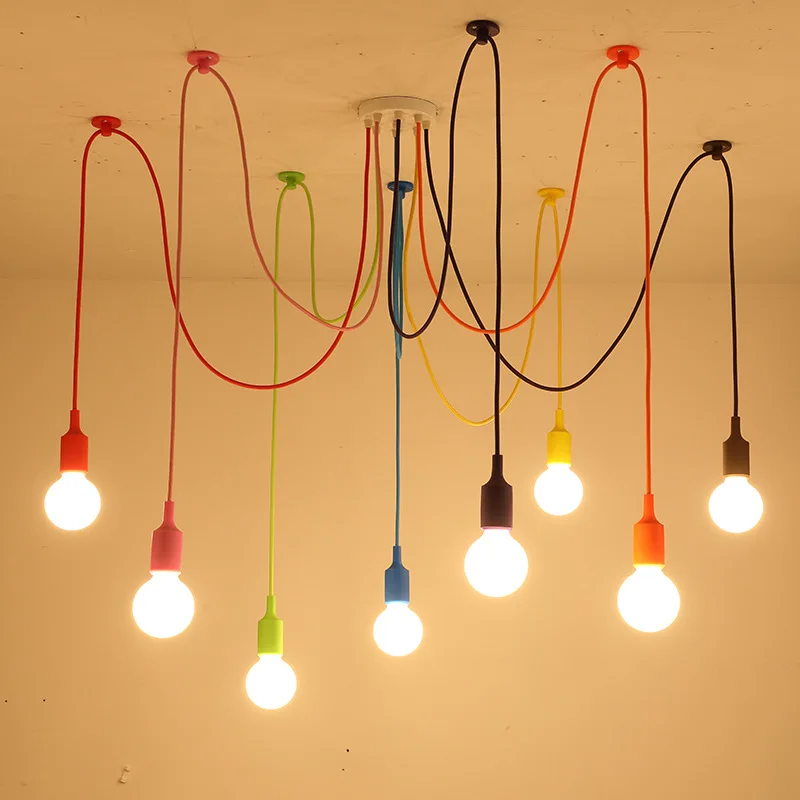 Colorful Spider Chandelier Lamp for Children Baby Nursery Room Silicone E27 Holder LED Suspension Hanging Light Living Room Deco