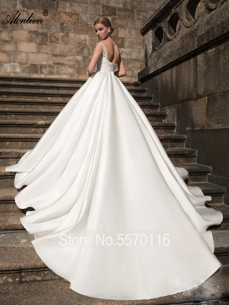 Alonlivn Lustrous Satin Beading Pearls Embroidery Sweetheart A-Line Wedding Dresses