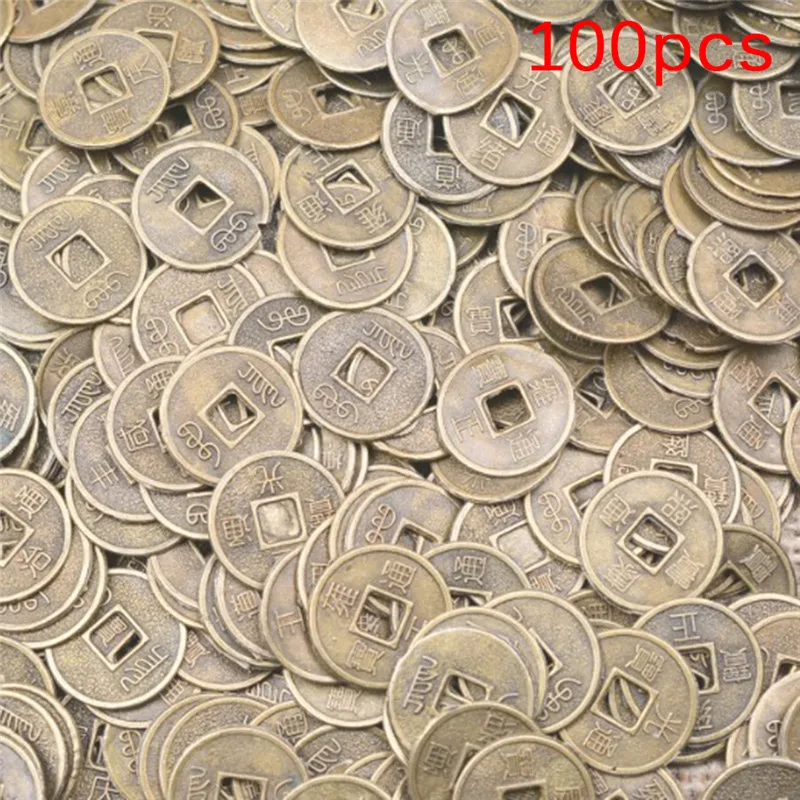 100Pcs/lot Feng Shui Lucky Coin 10mm Chinese Ancient Good Fortune Home Car Decor Dragon and Phoenix Antique Wealth Money