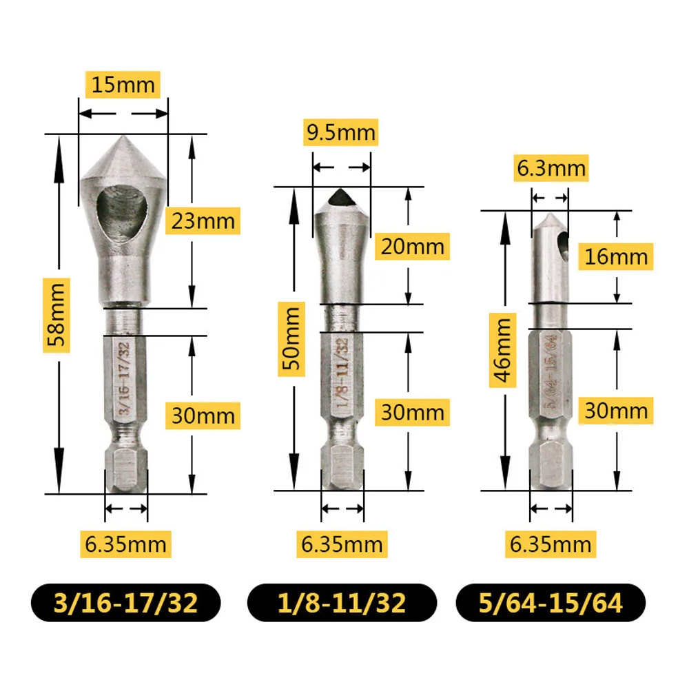 ZJCOSTOL 3pcs/LOT 90 Degrees Countersink Bit Set Deburring Drill Bits Tapper Hole Cutter Wood Wooden Metal Plastic Chamfer Set