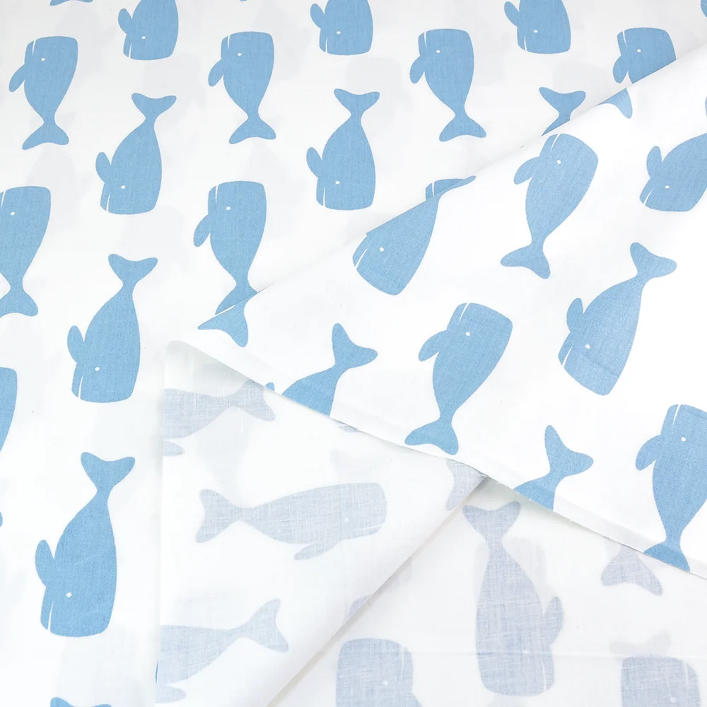 جديد وصول 100% الأبيض القطن نسيج الدهون الربع الأزرق الحيتان المادة ورقة السرير النسيج خليط تصميم المنزل الحرف #2