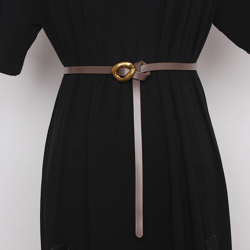 ผู้หญิงรันเวย์แฟชั่นหัวเข็มขัดทองของแท้หนัง Cummerbunds หญิงชุดรัดตัวเข็มขัดเข็มขัดตกแต่งเข็มขัด TB1767