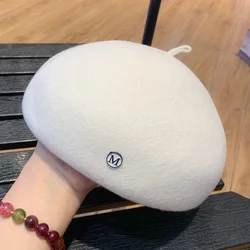 High Grade Classical Solid French Beret Hat Thick White Wool Hat Women Beret Cap Adult Warm Beanies Winter Hat boina feminina