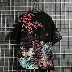 Streetwear Sakura Print Tshirts Cotton Summer Harajuku T-Shirts Men Mo Dao Zu Shi Chinese Style Streetwear T Shirt For Women