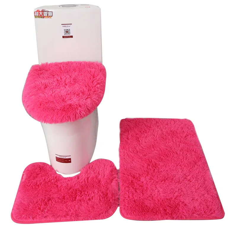 Monochromatic Non-Slip Hairy Carpet Set, Non-Slip Toilet Mat, Bath Mat, Absorbent Suit, Home Decoration, New Year