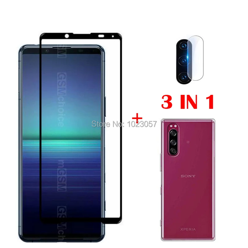 3in1 Soft Case + Camera Tempered Glass On For Sony Xperia 5 ScreenProtector Glass For Sony Xperia 5 1 10 II III Pro-I 2.5D Glass