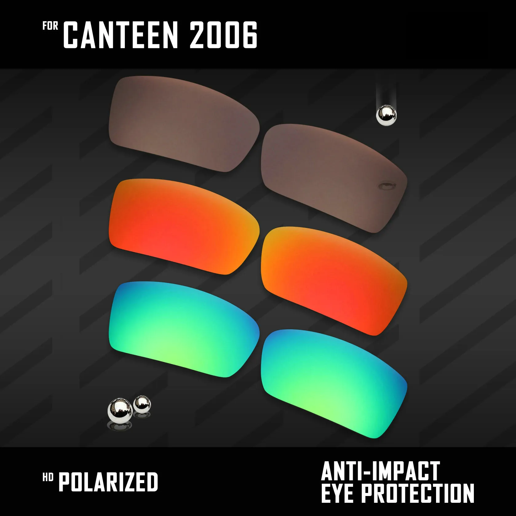 OOWLIT 3 Pairs Polarized Sunglasses Replacement Lenses for Oakley Canteen 2006-Brown & Fire Red & Emerald Green