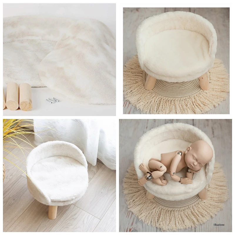 Newborn Photography Props Baby Posing Sofa Infant Photo Shoot Accessories Artificial Cony Hair Mini Chair Multipurpose Stool