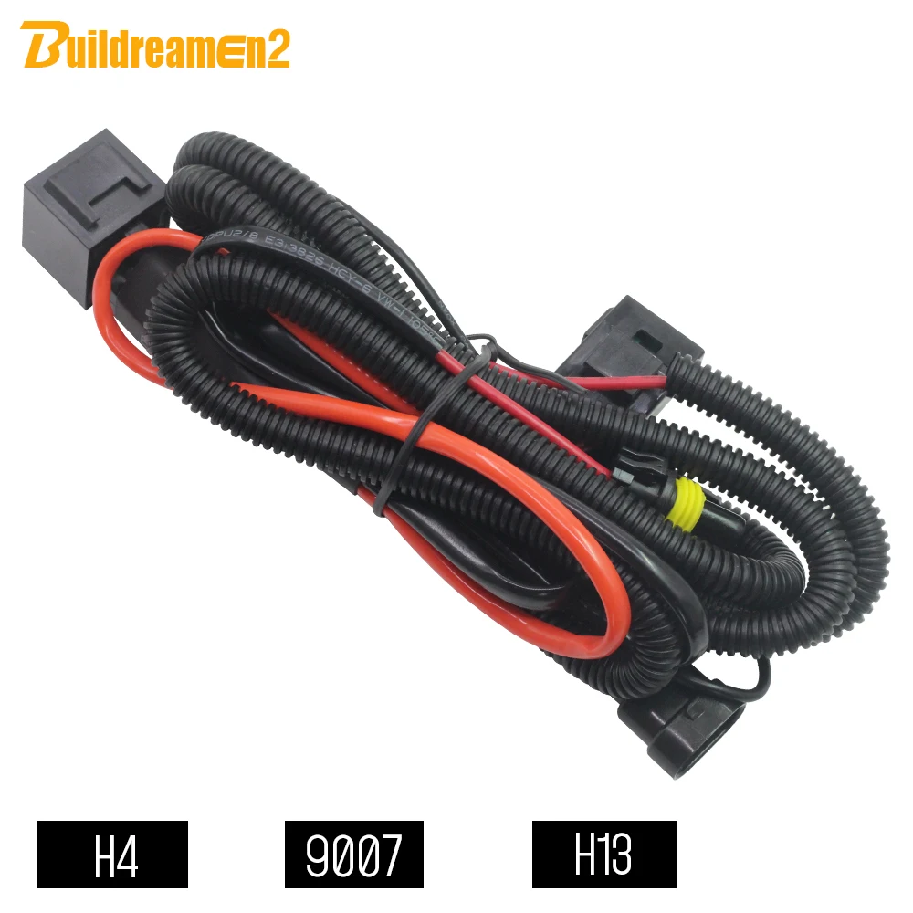 Buildreamen2 H4 H4-3 9007 9007-3 H13 HID Xenon Relay Harness Wire 12V Controller Harness Wiring Hi/Lo Control Cable 35W 55W