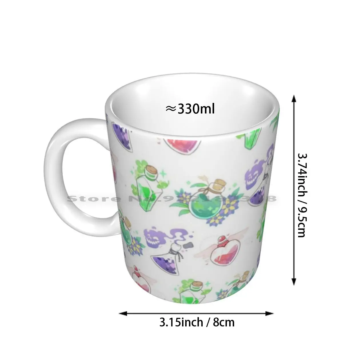 Potion Pattern Ceramic Mugs Coffee Cups Milk Tea Mug Potions Luck Love Vitality Health Poison Toxic Wallpaper Pattern Repeating