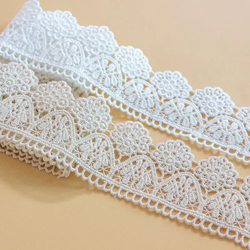 

Cotton Lace Trim 5 Yard Beige Ivory Hollowed-out Water-Soluble Ribbon Tapes Dress Clothing Fabric 4.5cm 1.7" Wide M4F155