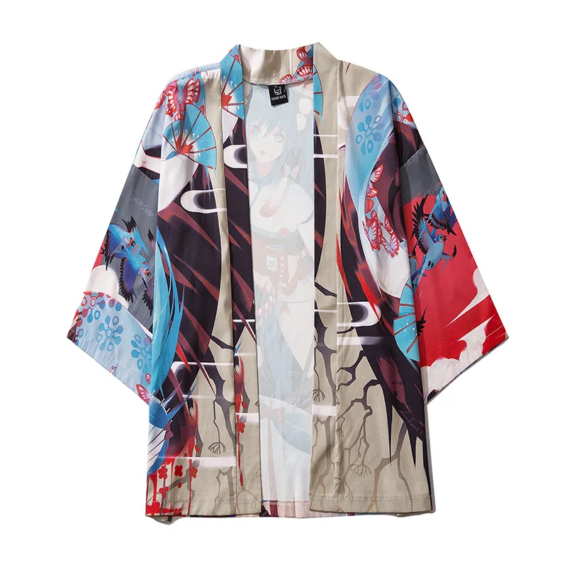 New Japanese Cartoon Anime Girl Picture Printing Kimono Loose Summer Beach Cardigan Women Harajuku Japanese Kimono Style Tops