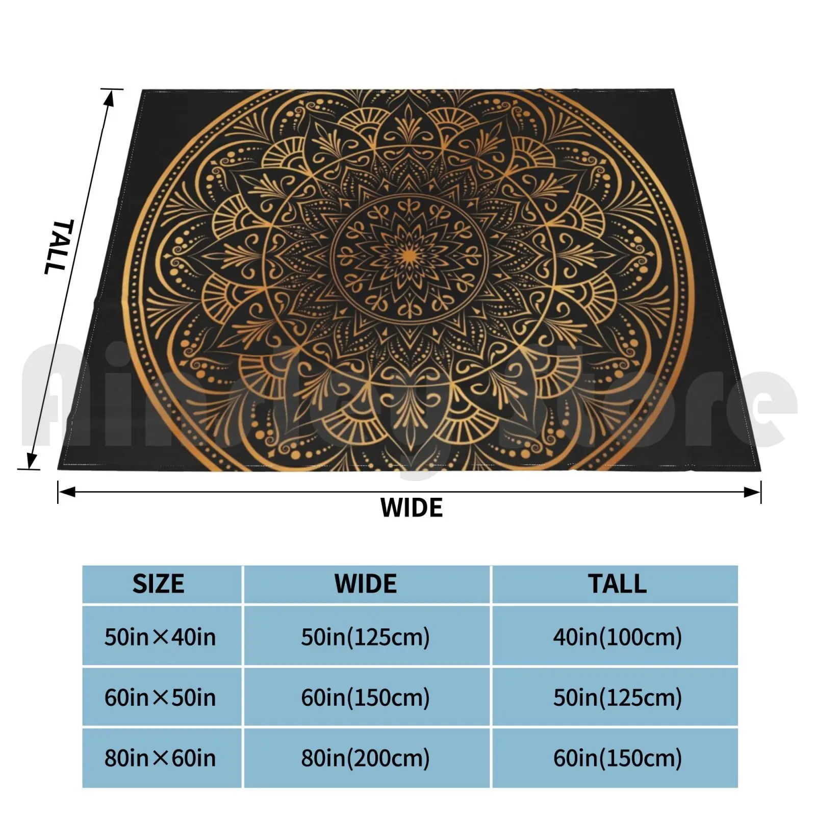 Mandala Blanket Super Soft Warm Light Thin Luxury Geometric Black Gold Etnic Round Brown Mandala King