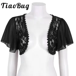 TiaoBug-cárdigan de gasa con frente abierto para mujer, chaqueta de manga corta con encaje Floral transparente, abrigo de fiesta de boda, Bolero corto, Top informal