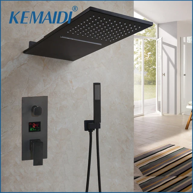 

KEMAIDI Matte Black Shower Faucet Shower Rainfall Tub Bathtub Rain Square Shower Head Waterfall Shower Faucet Set