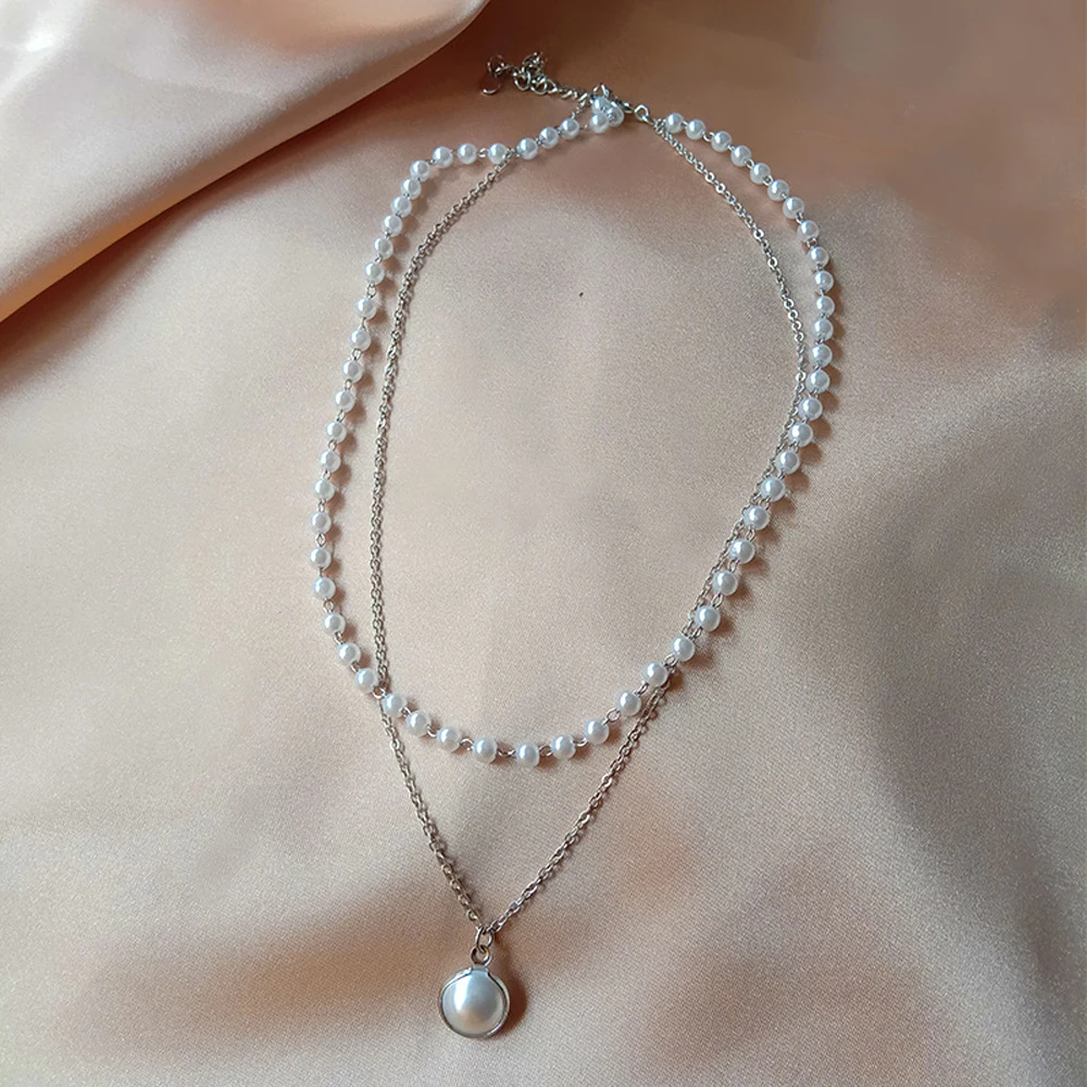 SUMENG 2024 Neue Mode Kpop Perle Choker Halskette Nette Doppel Schicht Kette Anhänger Für Frauen Schmuck Mädchen Geschenk – Detail 5