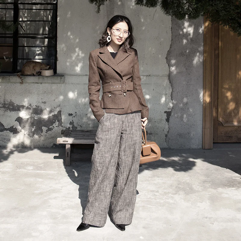 Wide Stripe Leg Pants Womens 2022 Spring Autumn New Loose Casual High Waist Fashion Vintage Female Straight Pants Korean Style