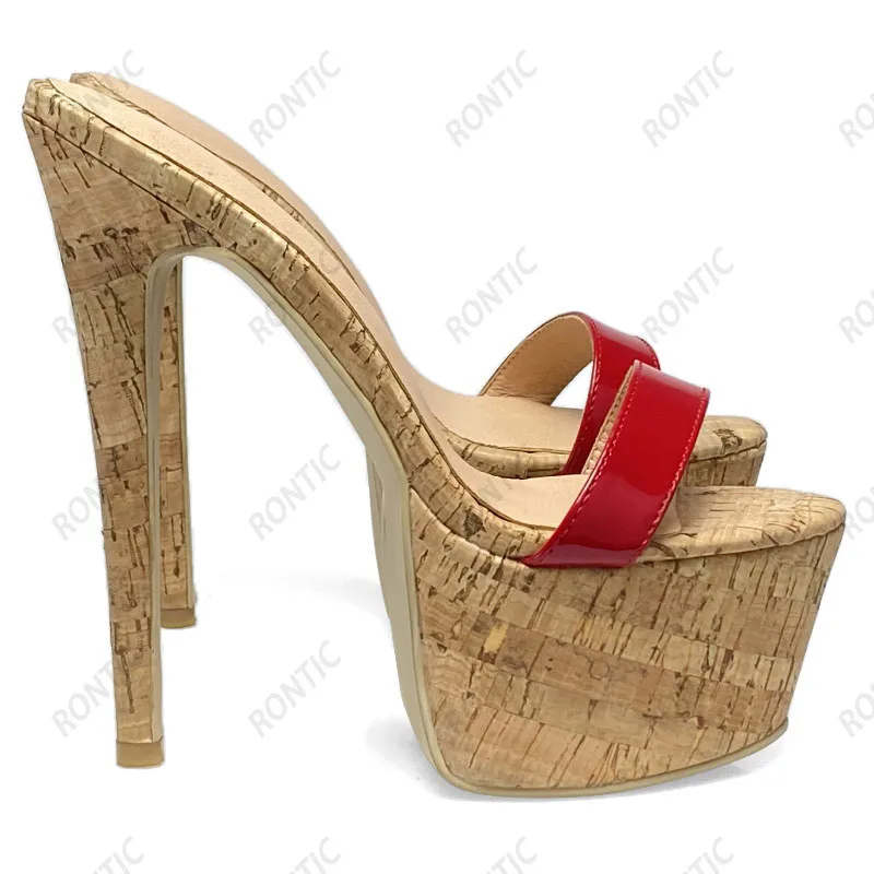 Rontic New Arrival Women Platform Sandals Cork Pattern Stiletto Heels Open Toe Elegant Black Casual Shoes Size 34 45 47 52